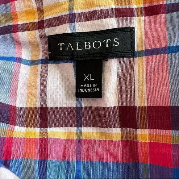 Talbots XL Plaid Cotton Long Sleeve Button Front Blouse - Picture 6 of 7